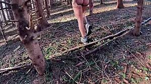 i strut forest path in sexy harness bondage cameltoe hoping eyes on my wet pussy