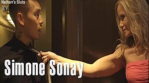 skinny cougar simone sonay spots young neighbor bends over licks ass rides big cock doggystyle cum on tits