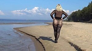 black babe flashes big tits ass beach public tease