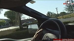 Brunette milf with massive fake tits gets picked up on street then facialed by hard cock