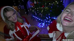 curvy blonde christmas moms take anal pounding under tree then dp on piano