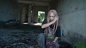 Skinny Asian Student Fingers Tight Wet Pussy to Squirting Orgasm with Book of Evil