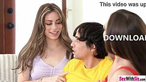 i'm the petite teen and my hot stepsis uh let our big cock stepbrother fuck us both hard