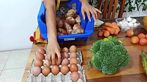 traded veggies for quick stand-up fun with the hot vendor