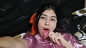 Skinny Colombian wife spreads legs wide fingering wet pussy solo homemade armpit tease