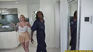 Big Tittied Redhead Spit-Roasted By Massive Black Cocks From Repairmen Dogfart