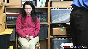 Stealing teen cutie gets slammed by security cock or faces jail time!