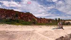 Brazilian beach nudist sexo with muscular brunette riding big cock