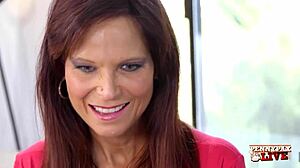 Syren de Mer's Big Natural Tits and Pussy Lips Licked in Lingerie Lesbian Muff Dive