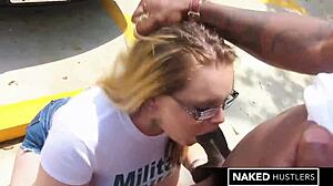 Big black cock sucking and fucking horny military wife outdoors