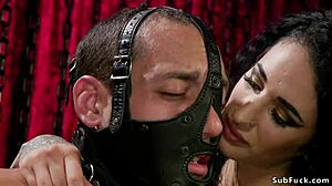 her massive tits bounce as the alt femdom mistress paddles and strapons her bound slave hard