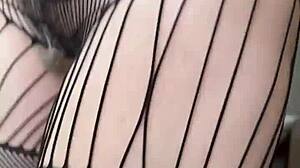 Milf housewife does sexy fetish workout in fishnets