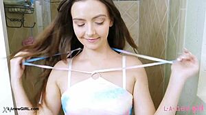 i love watching striking brunette beauty shower so sexy