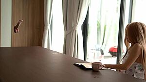 Skinny Asian Student Fingers Tight Wet Pussy to Squirting Orgasm with Book of Evil