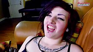 inked cutie marcie shoves dildo deep in shaved twat lingerie squirt fest pov