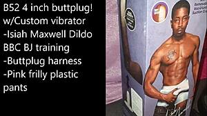 sissy ties up for extreme self-bondage with monster BBC buttplug dildo