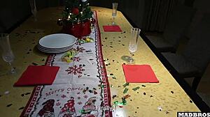 curvy blonde christmas moms take anal pounding under tree then dp on piano