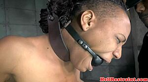 Bound Ebony Submissive Spanked Hard in Pillory with Deepthroat and Anal Fingering