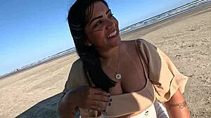 damn check out this anal creampie on the beach she takes it bent over in public