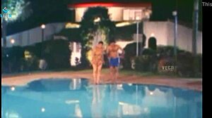 Hot unmarried couple with big tits enjoys intimate poolside moments