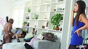 a teen catches her mature stepmom cheating with bbc guy and joins wild ffm threesome