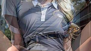 Blonde flashes wet pussy under skirt on golf field