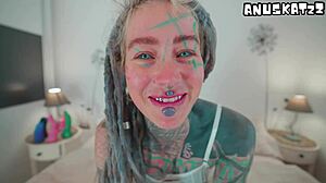 Heavily Tattooed Horny Girl Fucks Herself Big Toy Solo