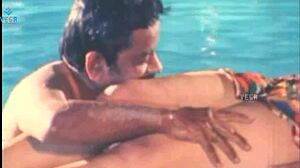 Hot unmarried couple with big tits enjoys intimate poolside moments
