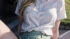 Blonde flashes wet pussy under skirt on golf field