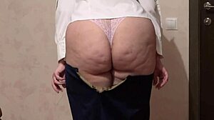 chubby boss milf rams huge dildo in thong after work