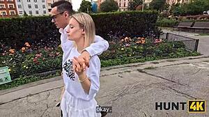 Stranger surprises cute Czech couple with hardcore street pickup sex.