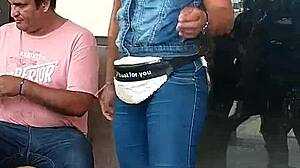 Voyeur spies on two juicy asses shaking in the crowded strawberry market center