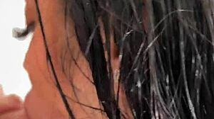 wet shower sex with sara retali as sergio lagos cums right in her mouth