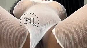 damn freakyqueennxx bounces her big black tits riding that long dildo cowgirl style hard