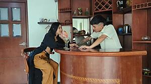 Colombian bar client pays muscular stud for cock sucking