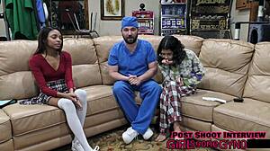 solana spreads shaved pussy in first gyno exam close up