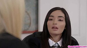 you won't believe how this bratty teen's milf dean licks her wet pussy at the office