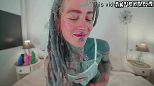 Heavily Tattooed Horny Girl Fucks Herself Big Toy Solo