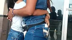 Voyeur spies on two juicy asses shaking in the crowded strawberry market center