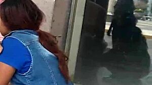 Voyeur spies on two juicy asses shaking in the crowded strawberry market center