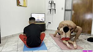 does the yoga coach fuck his hot cheating japanese wife doggystyle bent over ass while cuckold boyfriend watches?