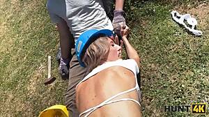 😍 sexy fanta fucks old hunter outdoors for big cash!!