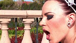 Blonde master dominates slaves in outdoor interracial orgy