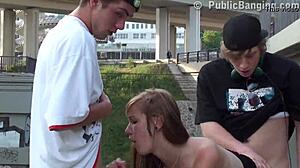 Ever wonder what a cute teen threesome looks like outdoors in public?
