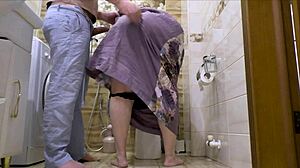 stepmom gives stepson toilet blowjob then anal pounding