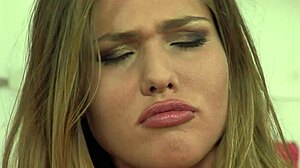 Blonde teen takes double penetration from two studs