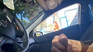 Redhead fingers pussy wildly risking it all at bus stop!