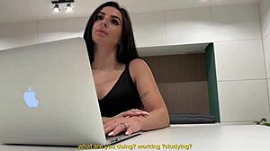 WOW, ALMENDRA GALA GAGS ON MONSTER COCK THEN TAKES HARD POUNDING IN OFFICE LINGERIE!