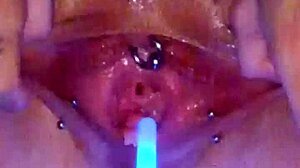 Watch amateur stretch piss hole cum squirt big natural tits pierced nipples wet pussy glowstick winter show!!