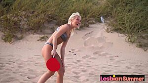 summer scissoring 69 on the beach!! lesbians moaning wet in the sand